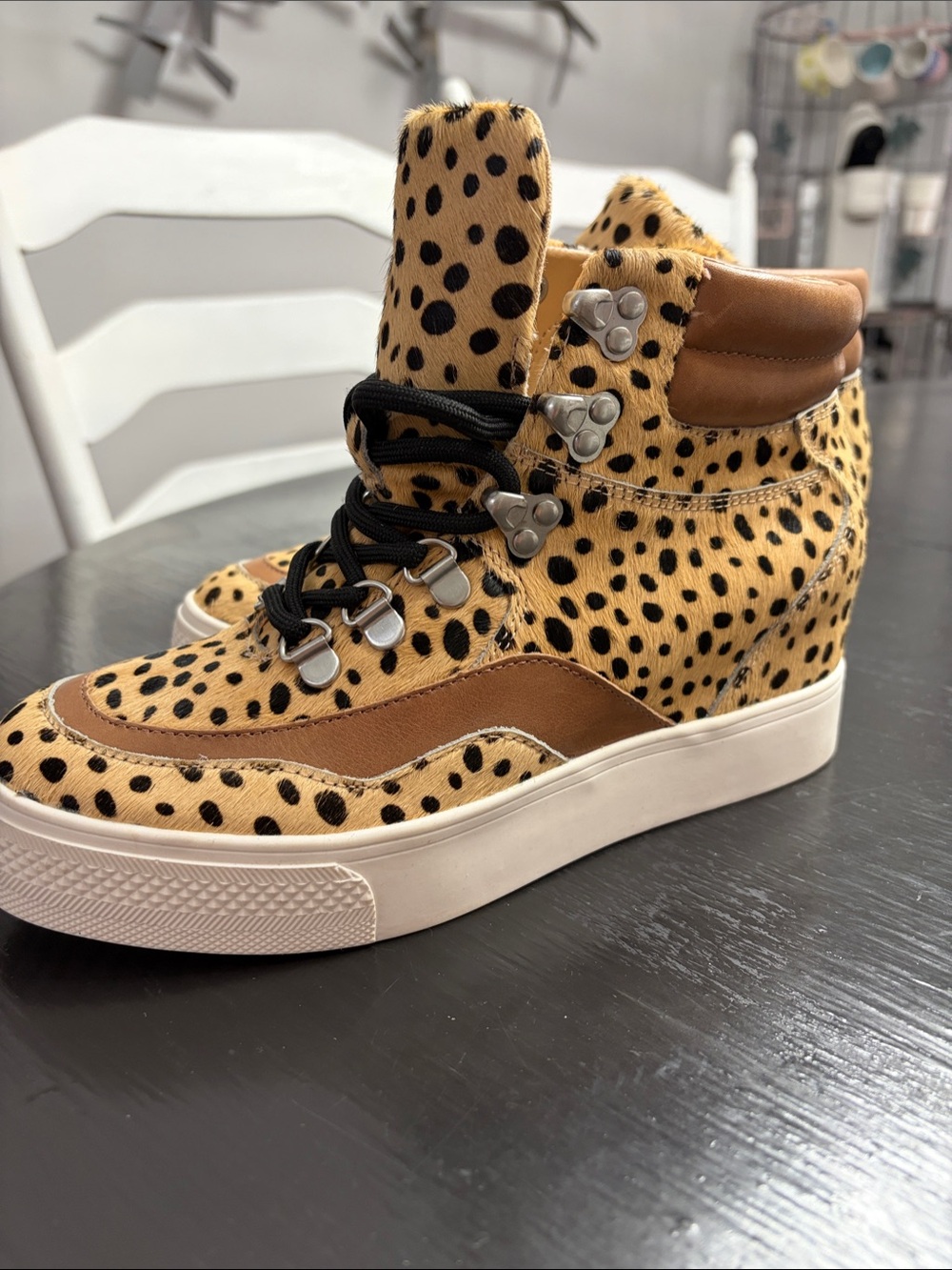 Dolce Vita Leopard Print High-Top Wedge Sneakers - Tan/Black - Never worn!